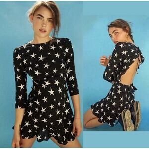 REALISATION PAR Goldie StarStruck Mini Dress XS Black Silk Ruffle Party